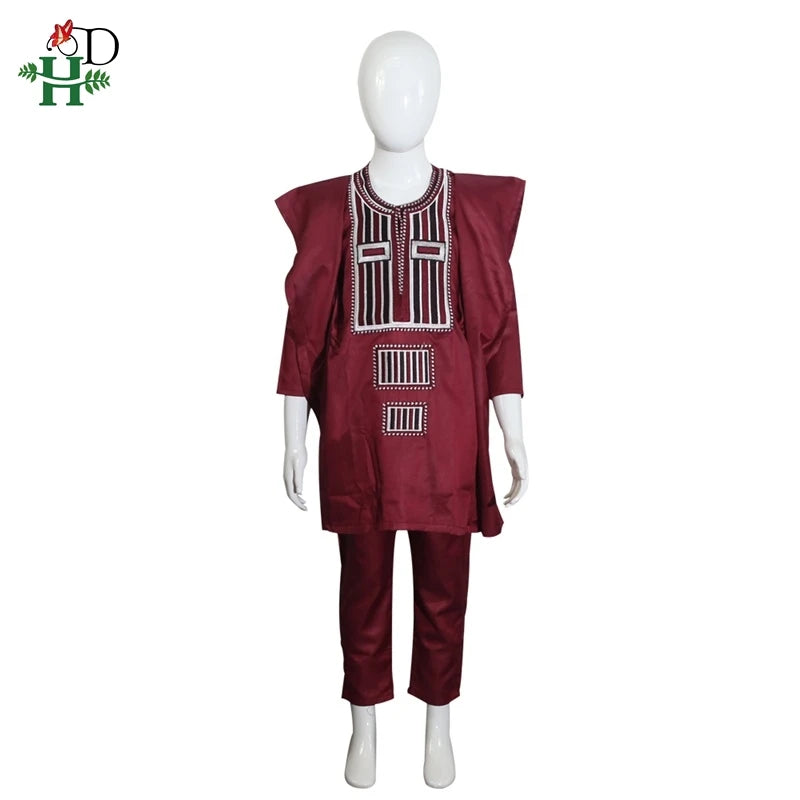 H&D African Couple Dress Family Parent Kid Set Tops Pant 3 Pieces Father Mother Boy Dashiki Women Men Suits Party Clothes