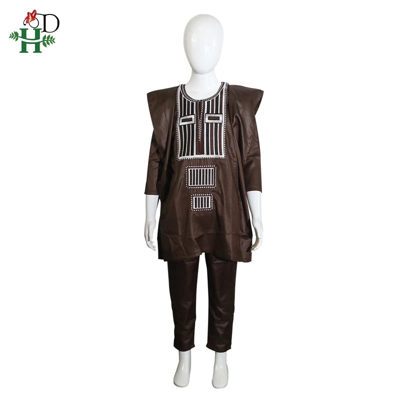 H&D African Couple Dress Family Parent Kid Set Tops Pant 3 Pieces Father Mother Boy Dashiki Women Men Suits Party Clothes