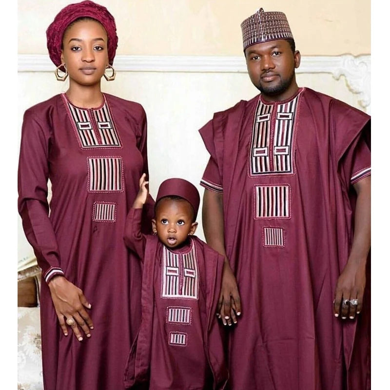 H&D African Couple Dress Family Parent Kid Set Tops Pant 3 Pieces Father Mother Boy Dashiki Women Men Suits Party Clothes