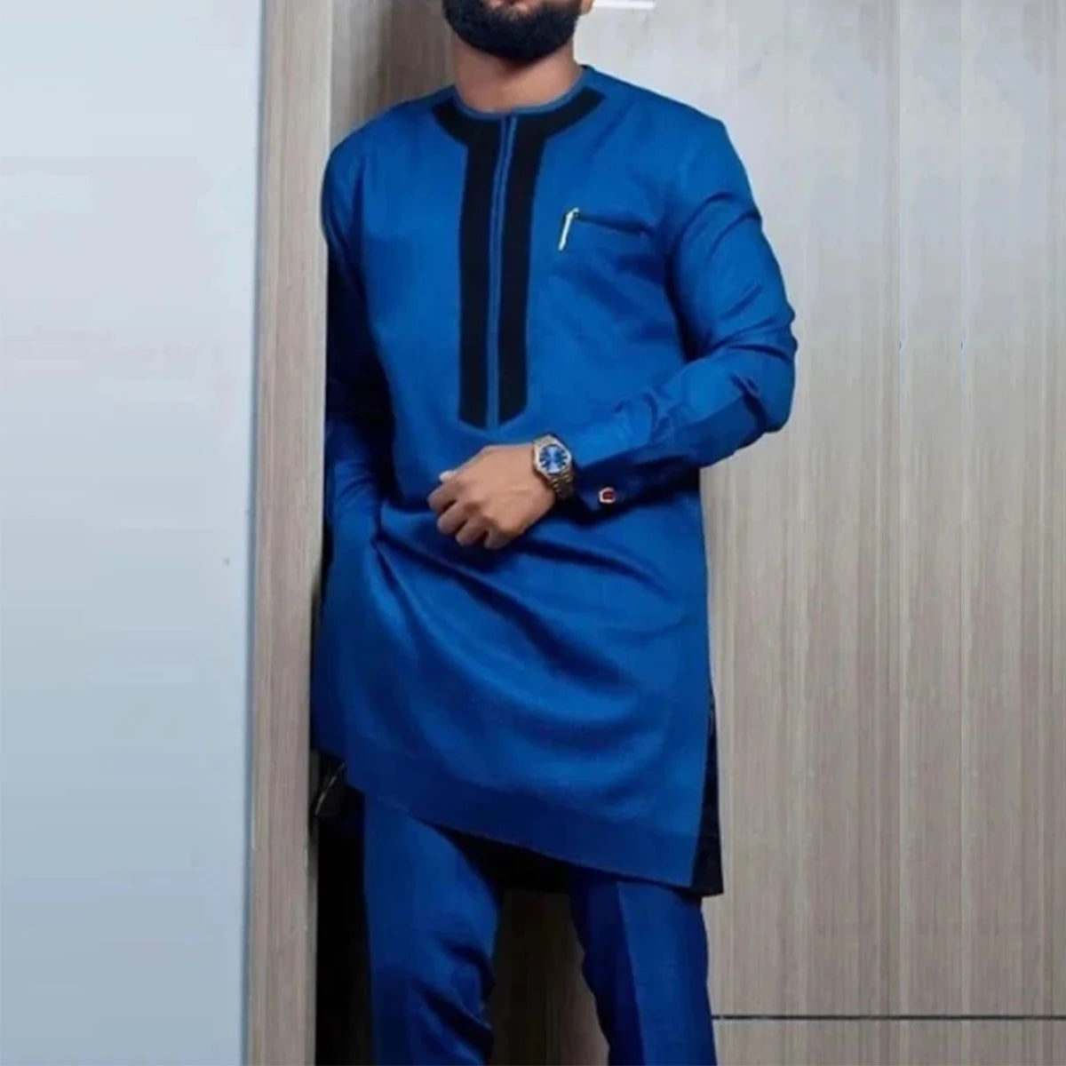 2024 African Dress, Men's groom shirt and trousers two-piece suit, embroidered .