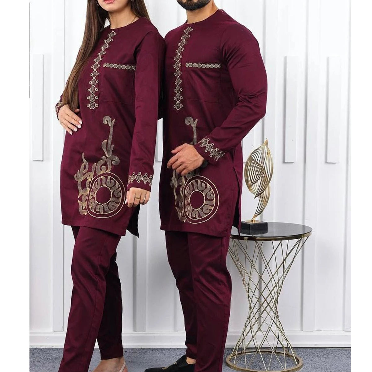 2024 African Dress, Men's groom shirt and trousers two-piece suit, embroidered .