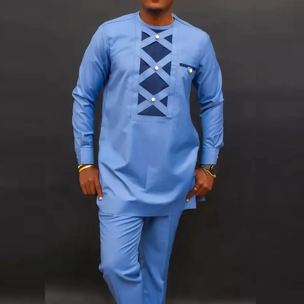 2024 African Dress, Men's groom shirt and trousers two-piece suit, embroidered .