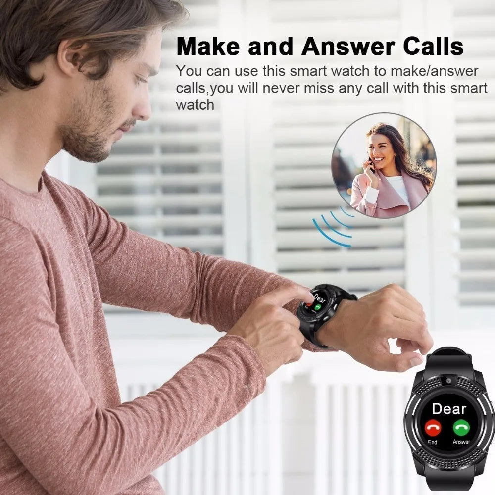 T8 V8 Bluetooth Sports Smart Watch with Camera WhatsApp Support SIM TF Card Call For Android Unisex