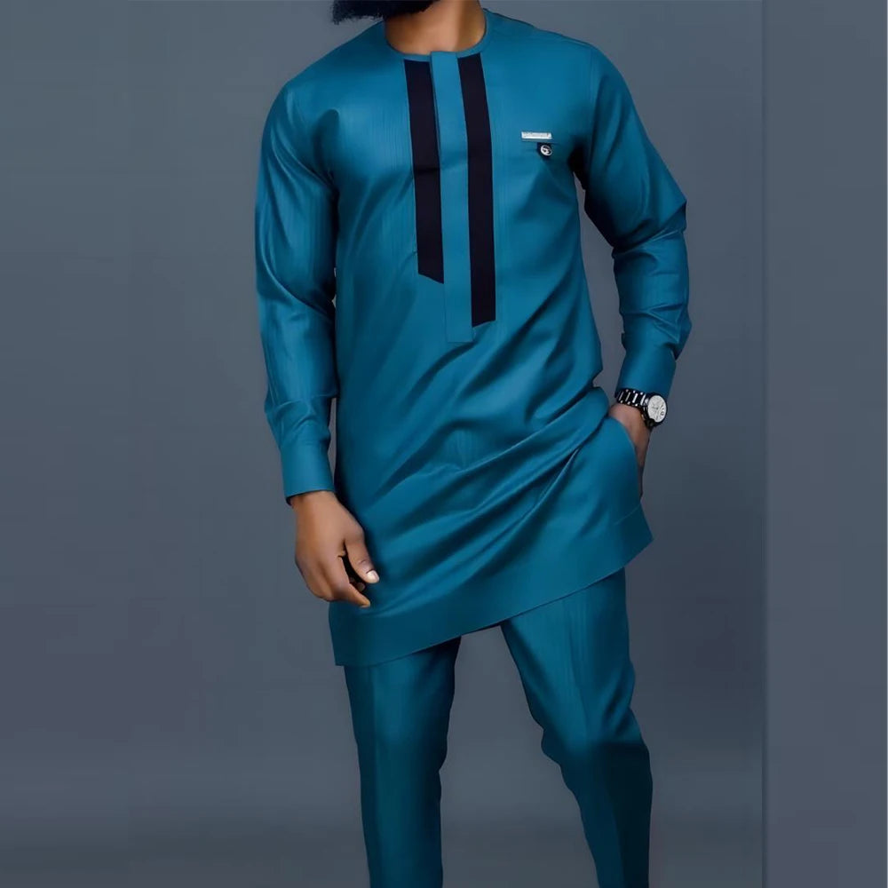 2024 African Dress, Men's groom shirt and trousers two-piece suit, embroidered .