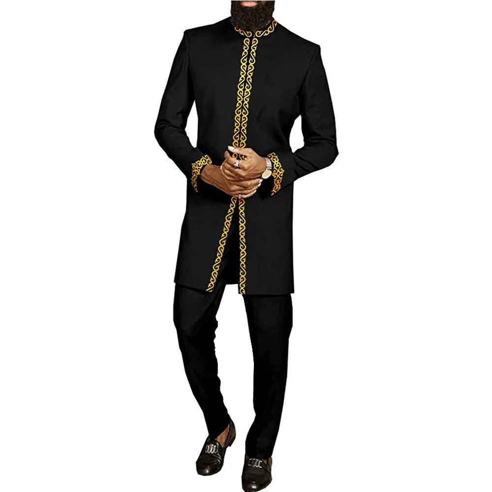 2024 African Dress, Men's groom shirt and trousers two-piece suit, embroidered .