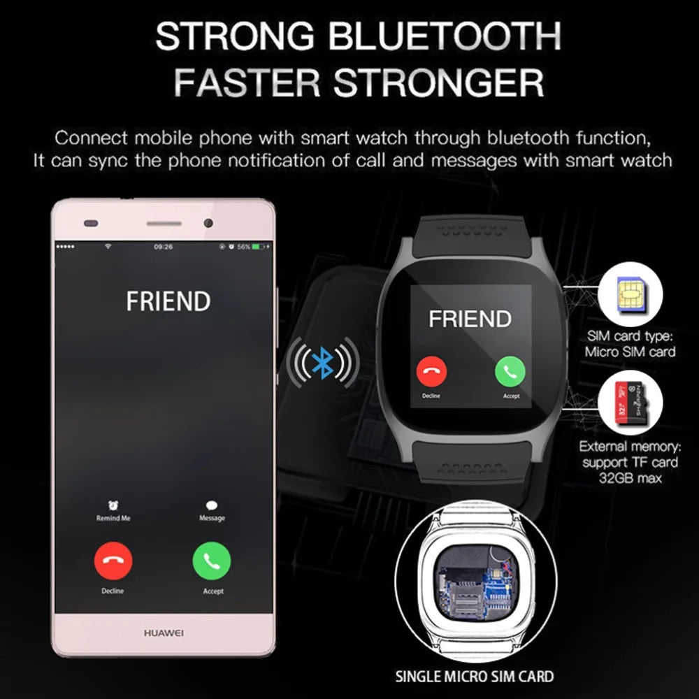 T8 V8 Bluetooth Sports Smart Watch with Camera WhatsApp Support SIM TF Card Call For Android Unisex