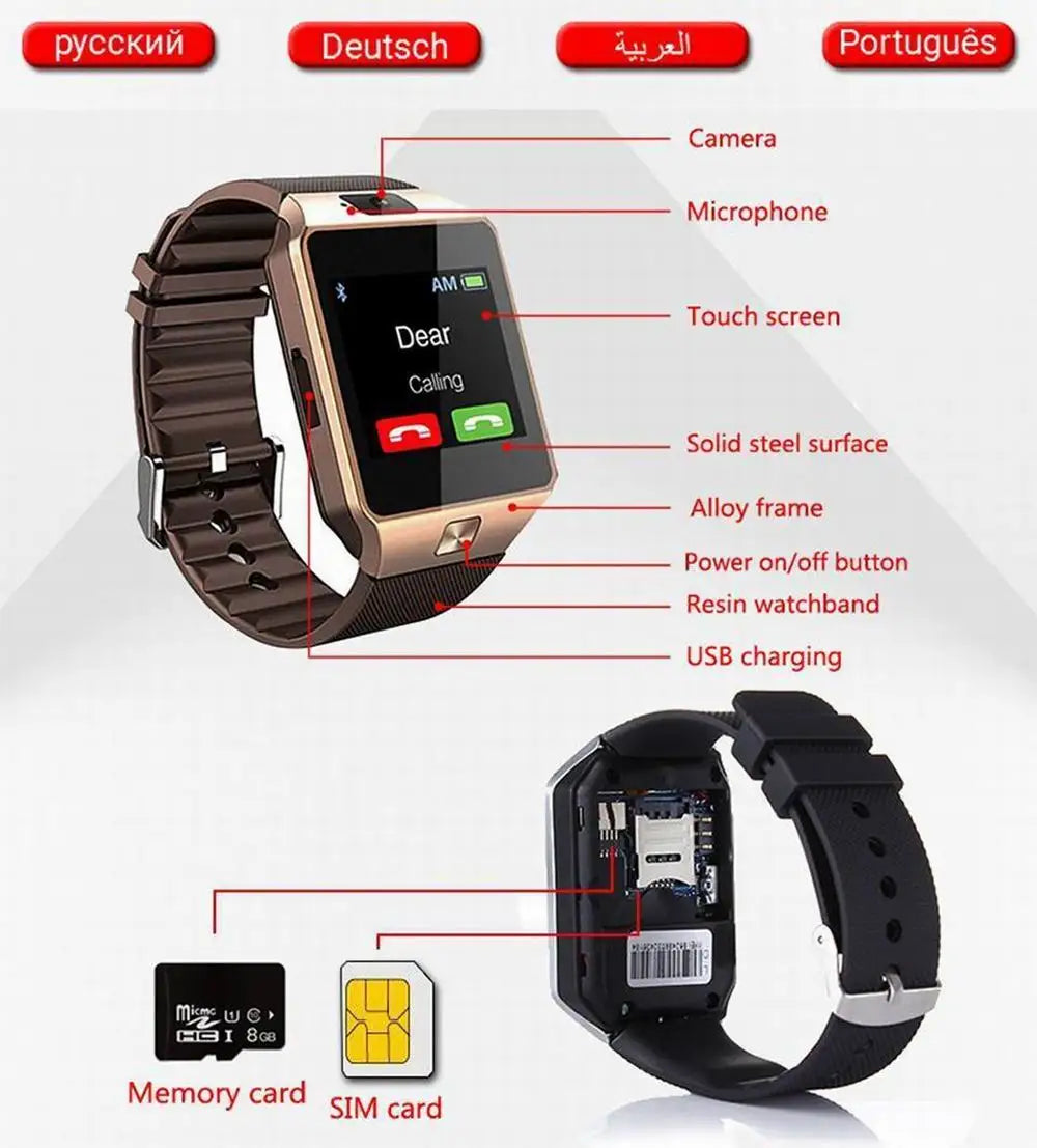 Smartwatch Smart Watch Phone with Sim Card DZ09 Q18 Call Me Sports Watches for Men Women Memory Cards Port Camera