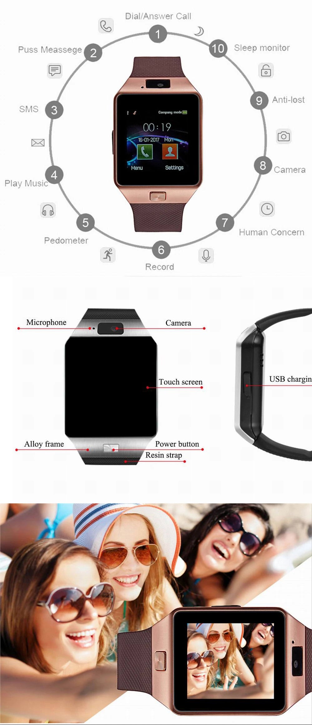 Smartwatch Smart Watch Phone with Sim Card DZ09 Q18 Call Me Sports Watches for Men Women Memory Cards Port Camera