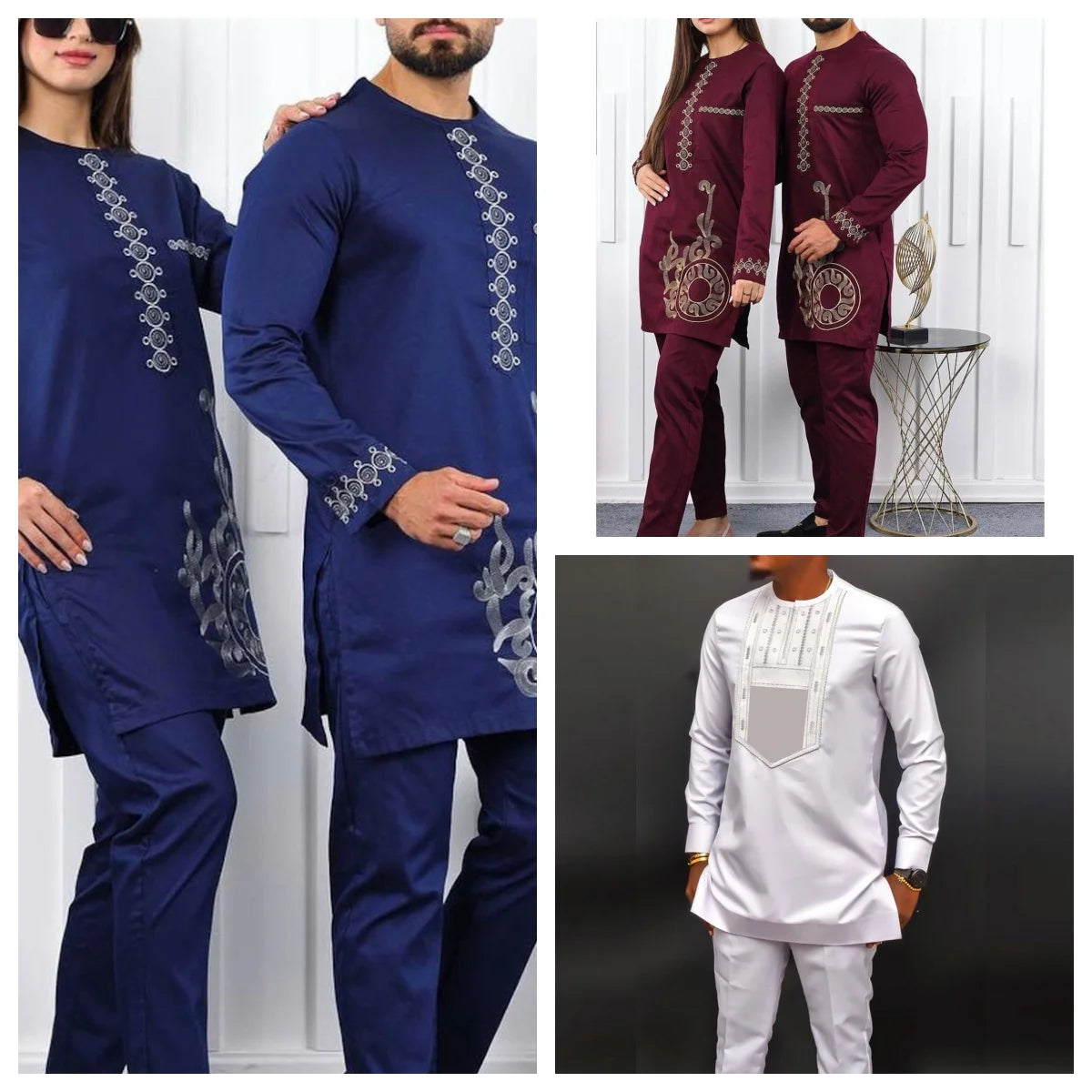 2024 African Dress, Men's groom shirt and trousers two-piece suit, embroidered .