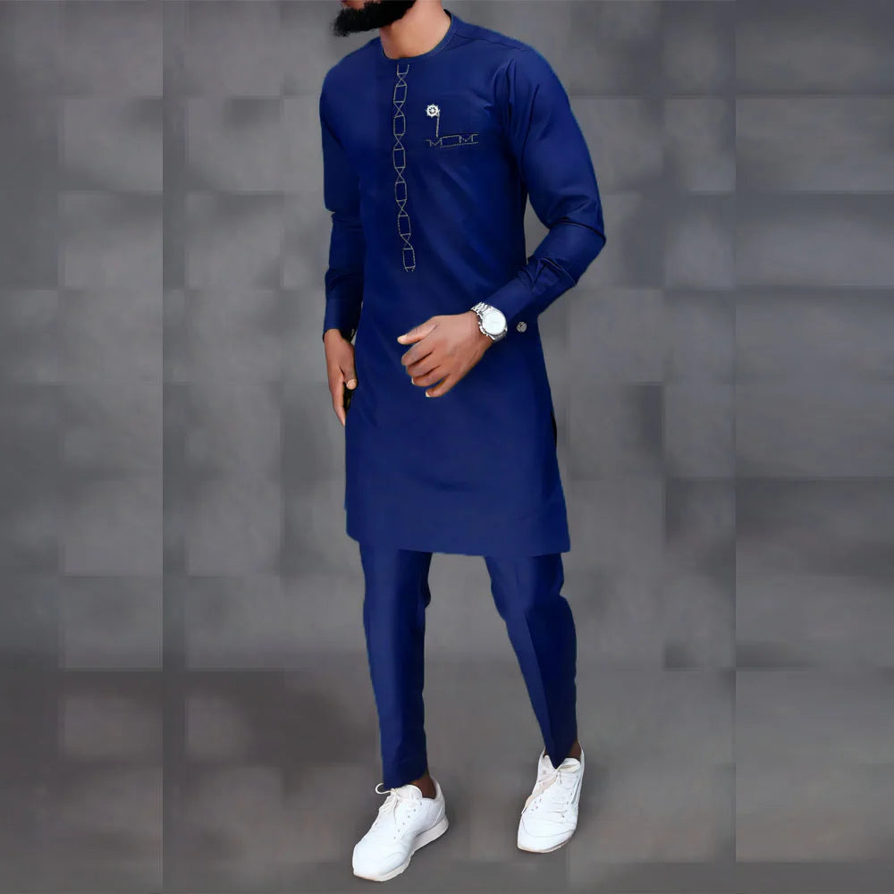 2024 African Dress, Men's groom shirt and trousers two-piece suit, embroidered .