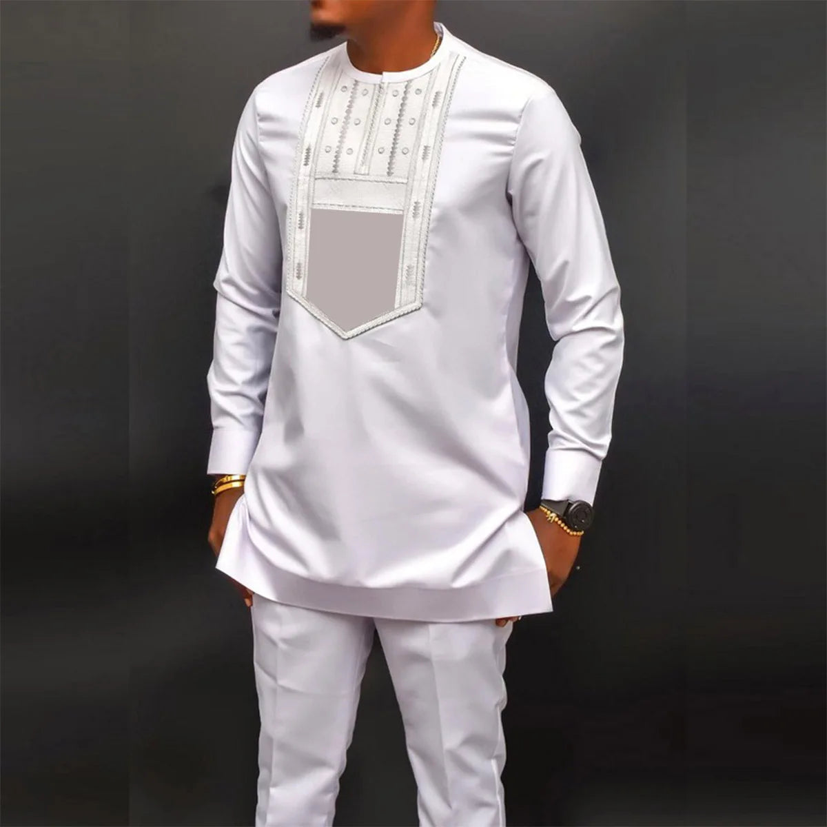 2024 African Dress, Men's groom shirt and trousers two-piece suit, embroidered .