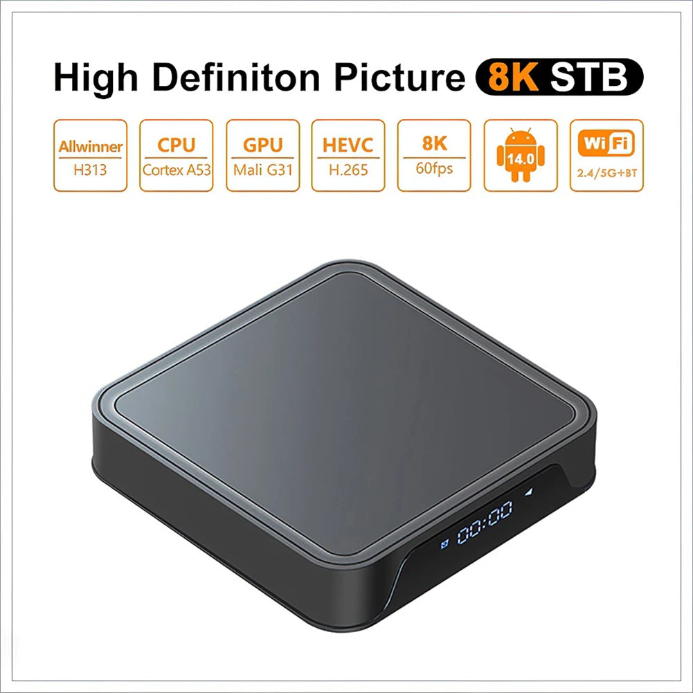 TV98 PRO ATV Smart TV Box Android 14 Allwinner H313 Quad Core 2.4G /5G Dual Wifi BT 5.2 8K HD Media Player 2G 8G Set Top Box