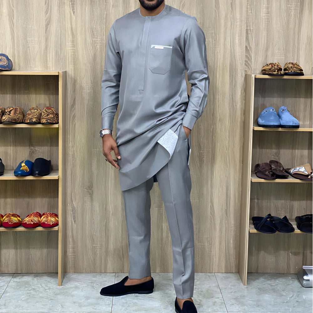 2024 African Dress, Men's groom shirt and trousers two-piece suit, embroidered .