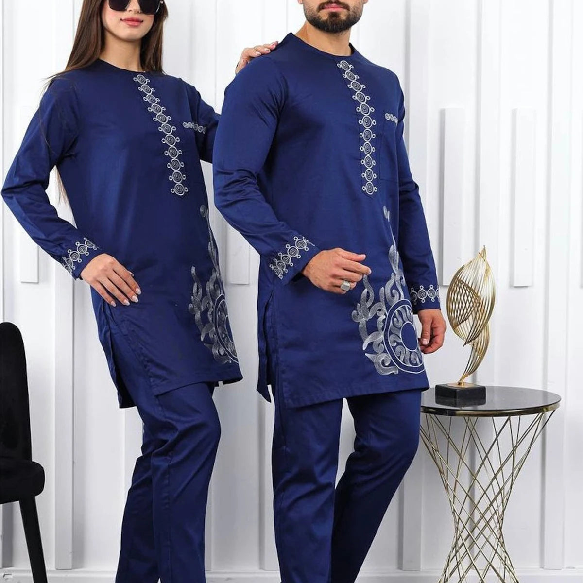 2024 African Dress, Men's groom shirt and trousers two-piece suit, embroidered .