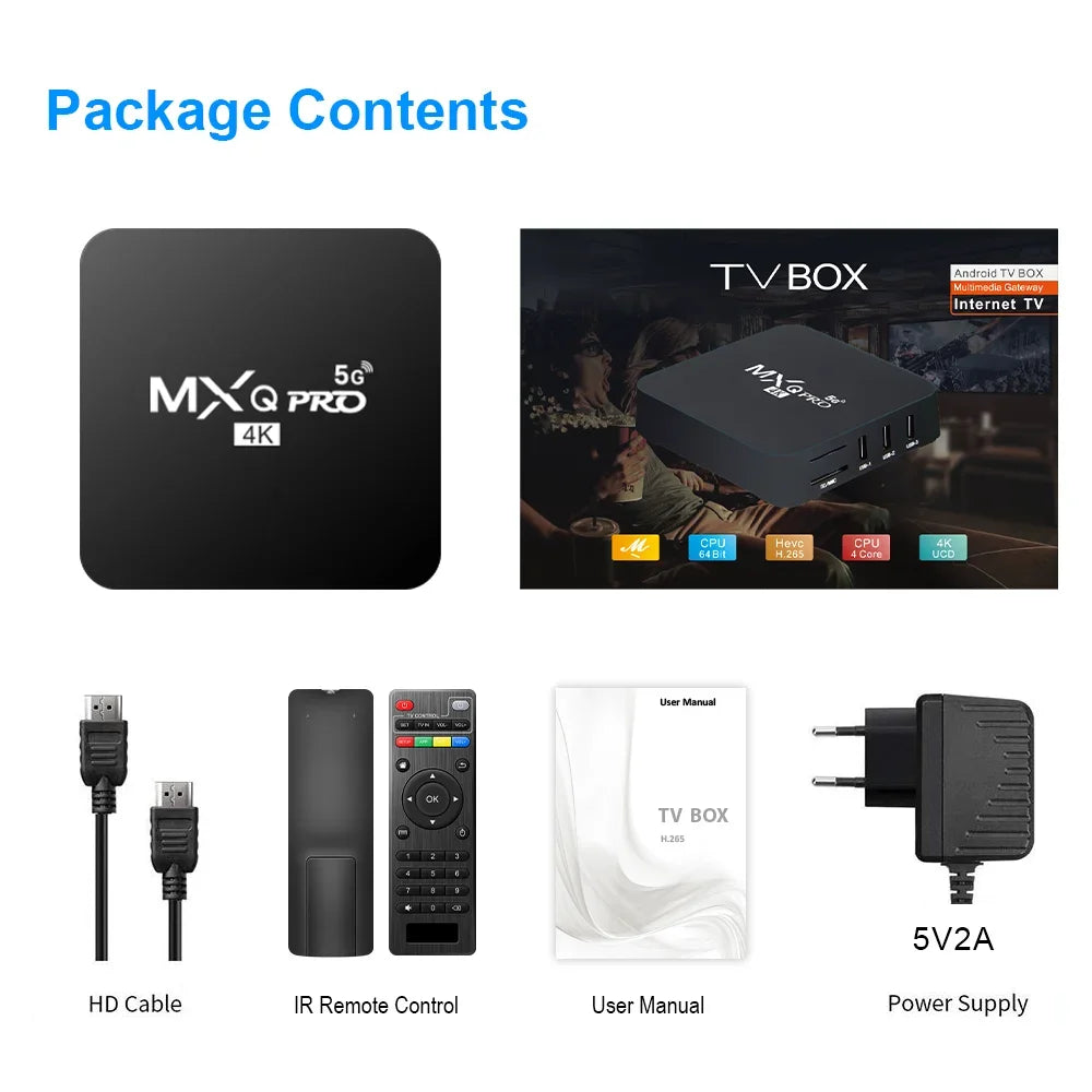 Global Version 2024 Android10 Smart TV Box Home Theater TV Set-top Box MXQ-PRO 4K HDR10 2.4GWIFI Netflix Streaming Media Player