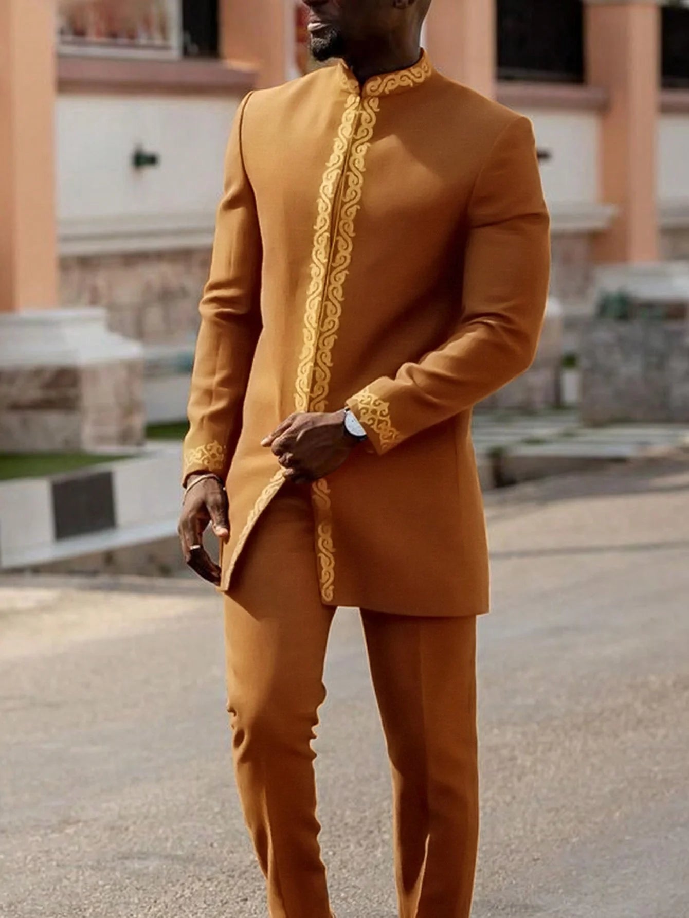 2024 African Dress, Men's groom shirt and trousers two-piece suit, embroidered .