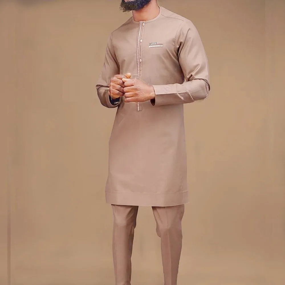 2024 African Dress, Men's groom shirt and trousers two-piece suit, embroidered .