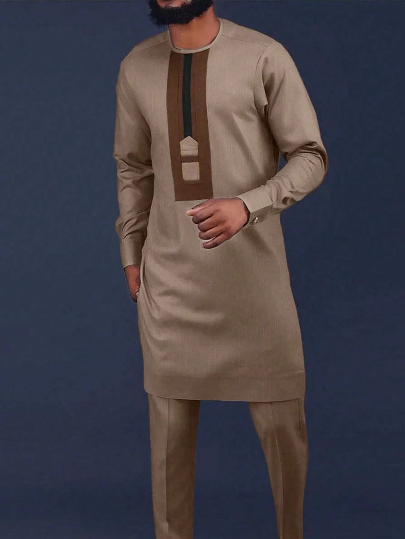 2024 African Dress, Men's groom shirt and trousers two-piece suit, embroidered .