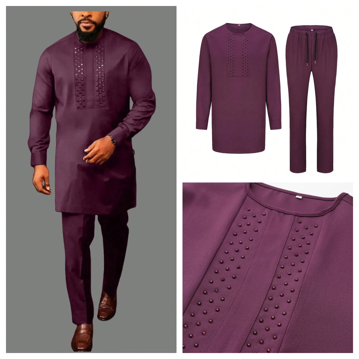 2024 African Dress, Men's groom shirt and trousers two-piece suit, embroidered .