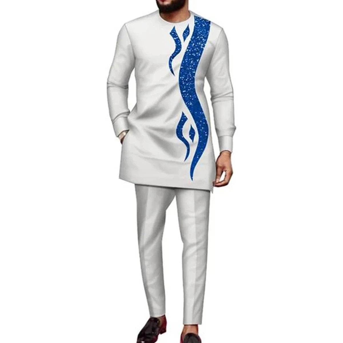 2024 African Dress, Men's groom shirt and trousers two-piece suit, embroidered .